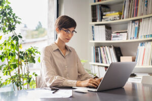 woman using remote work technology