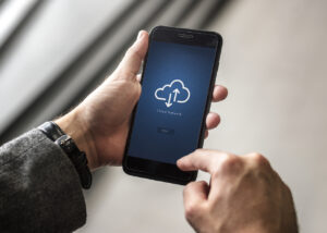 employee using cloud computing on phone