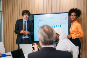 Business team presenting to executives