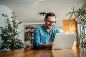 employee working from home on a laptop